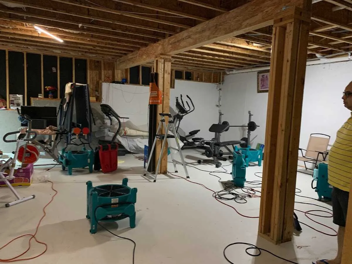 Basement drying equipment setup for Basement Flood Cleanup in Mammoth Lakes