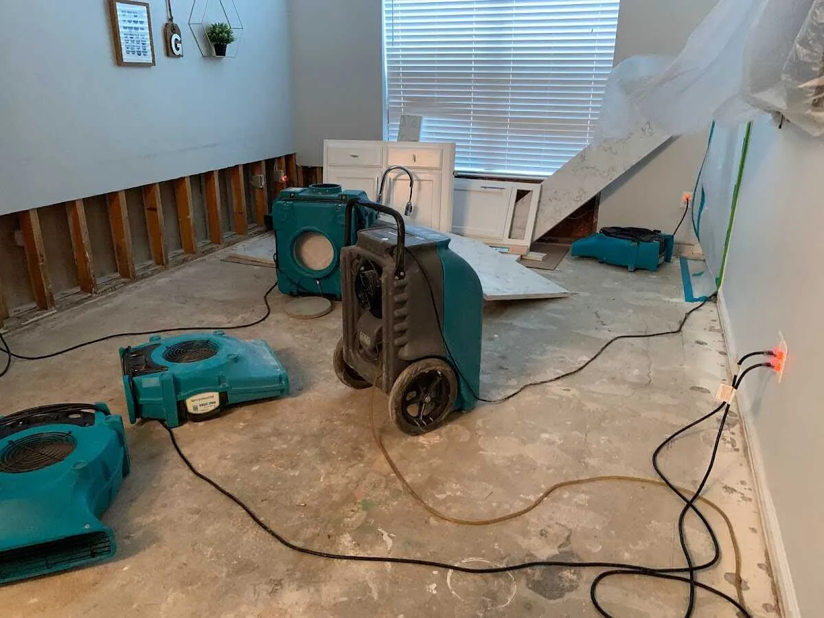 Dehumidifier in flood-cut room for Water Damage Restoration in Mammoth Lakes